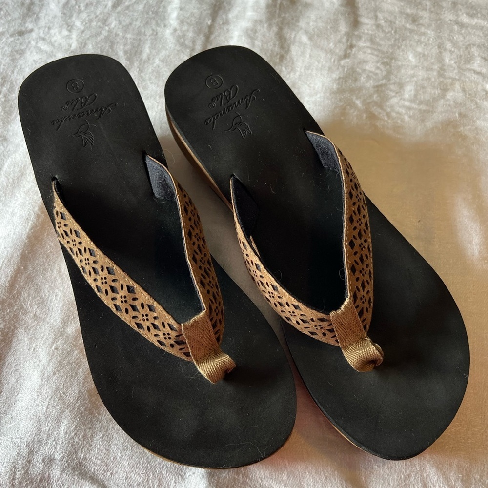 Amanda Blu Casual Brown and Black Sandals with Woven Straps